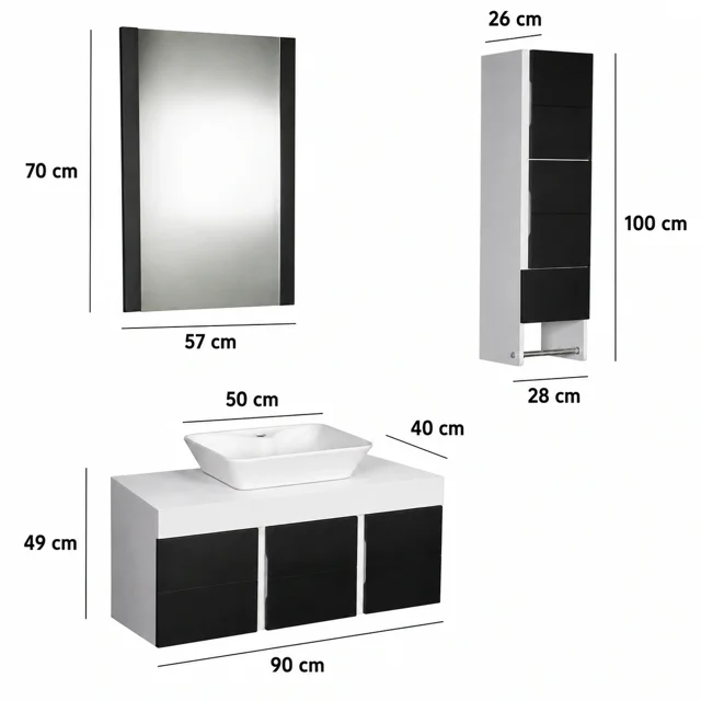 ابعاد کابینت روشویی ۹۰ سانتی توییس TWS 1017