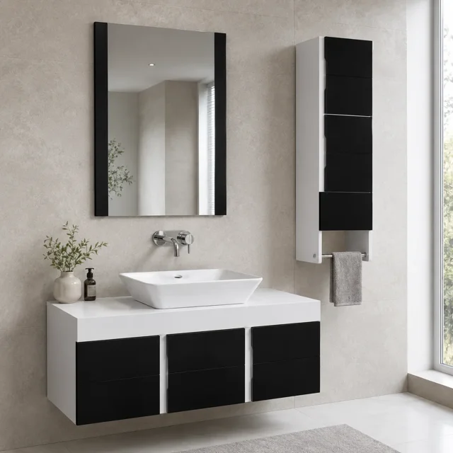 ست کابینت روشویی ۹۰ سانتی توییس TWS 1017 رنگ سفید مشکی