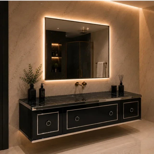 کابینت روشویی لوکس و لاکچری مشکی توییس مدل هرمز