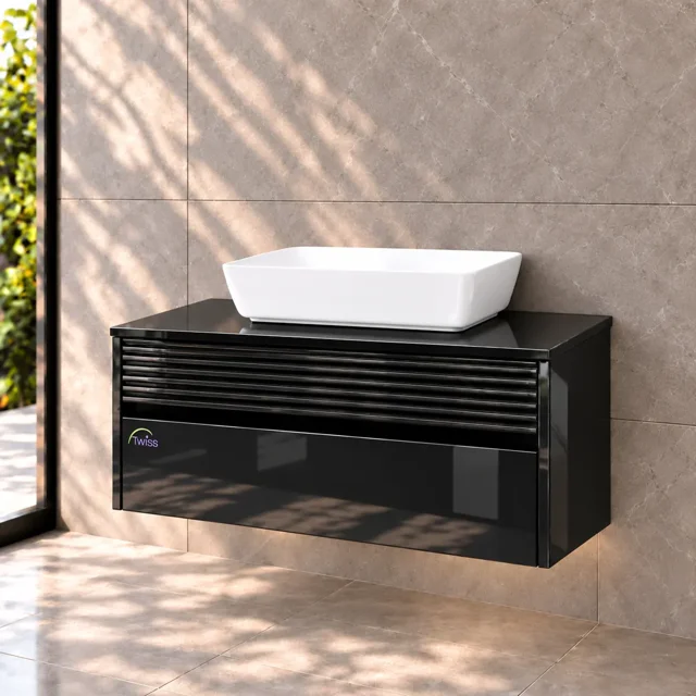 کابینت روشویی مشکی پیانویی توییس مدل TWS-1039 همراه کاسه چینی گاتریا