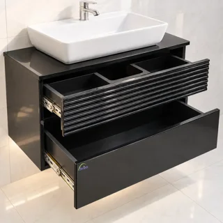 کشوهای باز کابینت روشویی PVC توییس مدل TWS-1039 با ریل آرام‌بند