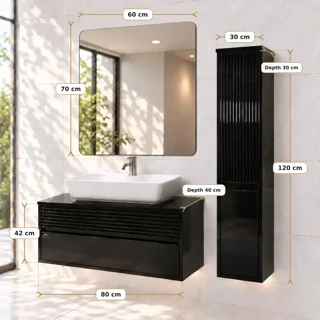 ابعاد ست کابینت روشویی TWS-1039 شامل کابینت آینه و باکس کناری
