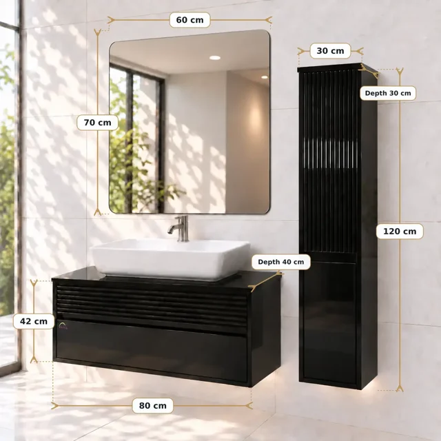 ابعاد ست کابینت روشویی TWS-1039 شامل کابینت آینه و باکس کناری