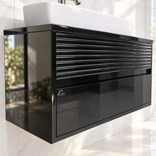 نمای شیاردار و رنگ مشکی پیانویی کابینت روشویی TWS-1039