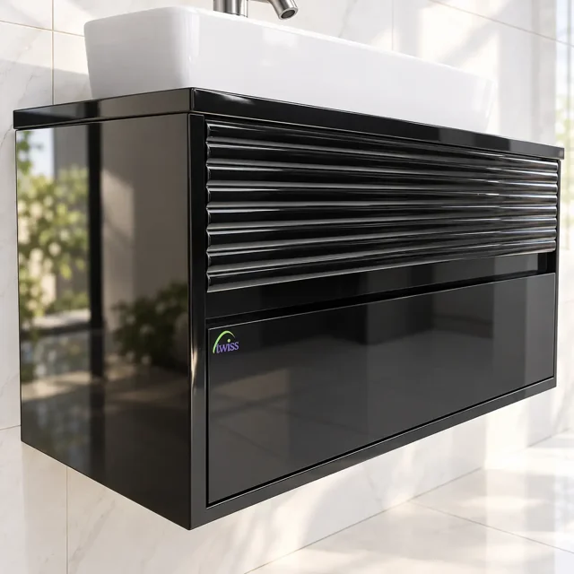 نمای شیاردار و رنگ مشکی پیانویی کابینت روشویی TWS-1039