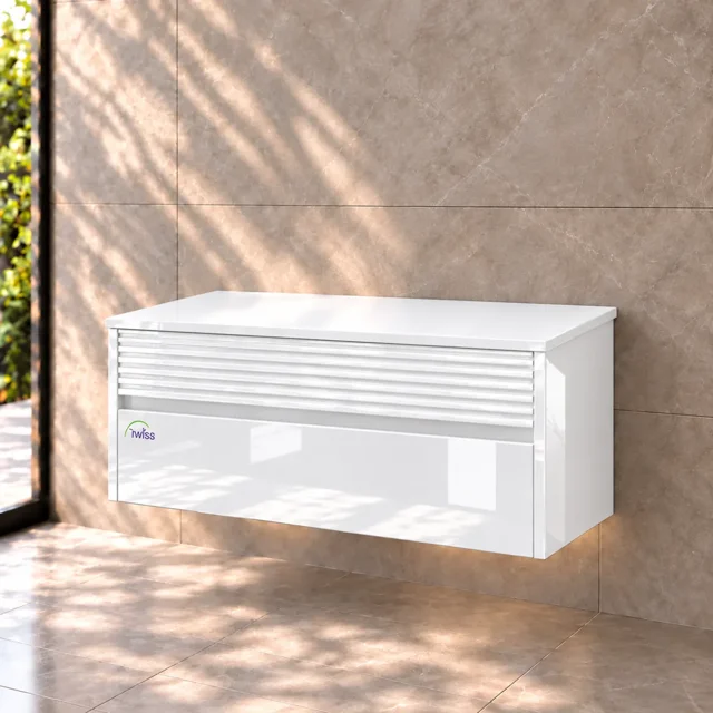 کابینت روشویی سفید پیانویی توییس مدل TWS-1039 بدون کاسه با نمای شیاردار