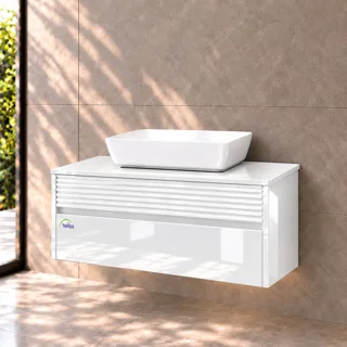 کابینت روشویی سفید پیانویی توییس مدل TWS-1039 همراه کاسه چینی گاتریا