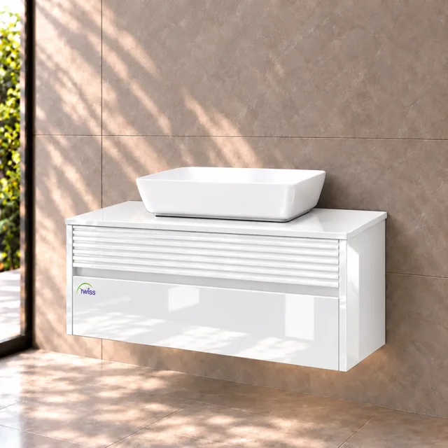 کابینت روشویی سفید پیانویی توییس مدل TWS-1039 همراه کاسه چینی گاتریا