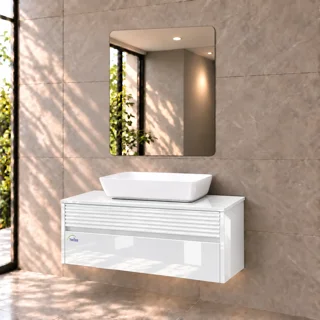 روشویی کابینتی سفید پیانویی توییس مدل TWS-1039 با کاسه گاتریا و آینه بدون قاب