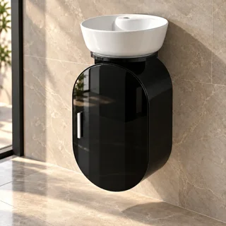 ست کابینت روشویی بیضی مشکی براق توییس مدل TWS-1040 با کاسه سفید
