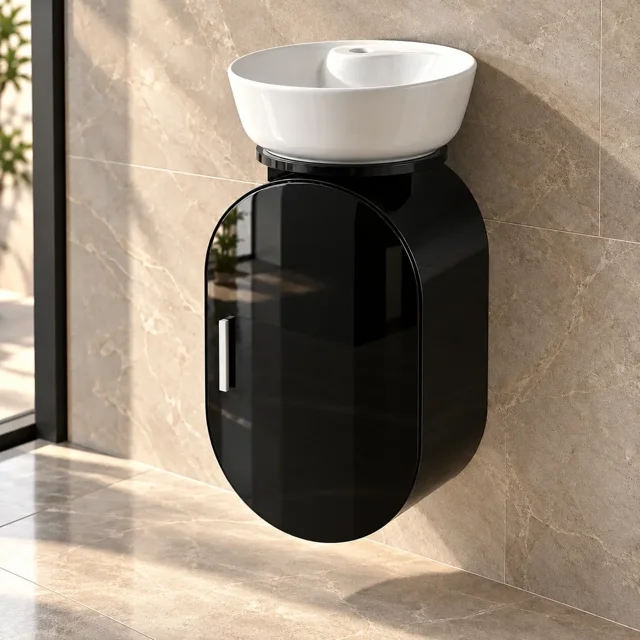 ست کابینت روشویی بیضی مشکی براق توییس مدل TWS-1040 با کاسه سفید