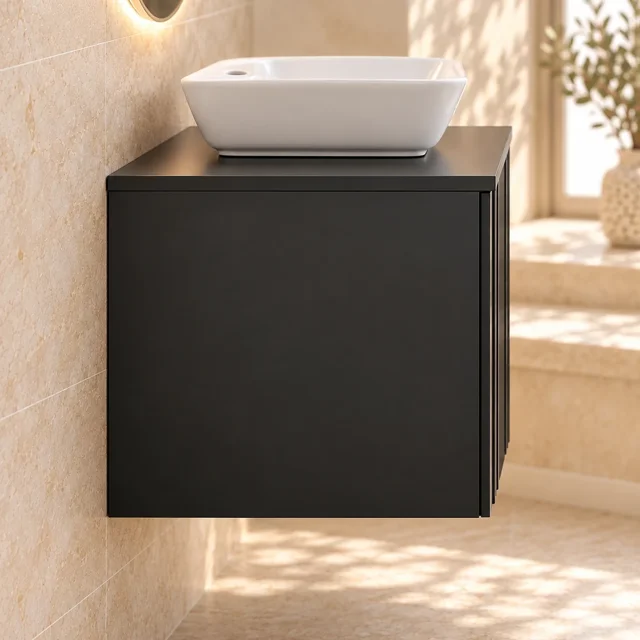 نمای جانبی کابینت روشویی دیواری PVC توییس مدل TWS-1041 به رنگ مشکی مات