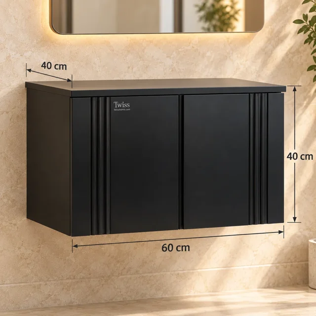 ابعاد کابینت روشویی دیواری توییس مدل TWS-1041؛ عرض ۶۰، عمق ۴۰ و ارتفاع ۴۰ سانتی‌متر
