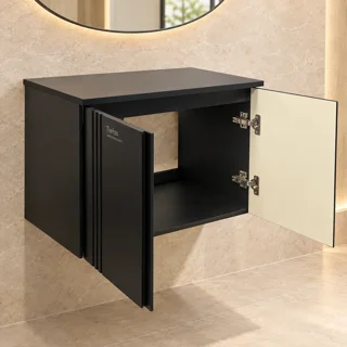 فضای داخلی کابینت روشویی دو در توییس مدل TWS-1041 با در باز و لولاهای نمایان