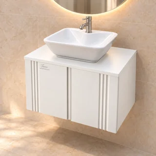 روشویی کابینتی دیواری توییس مدل TWS-1041 رنگ سفید با کاسه، نمای زاویه‌دار
