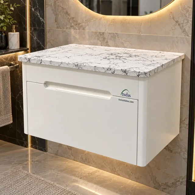 کابینت روشویی با صفحه طرح سنگ کلکته توییس مدل TWS-1042