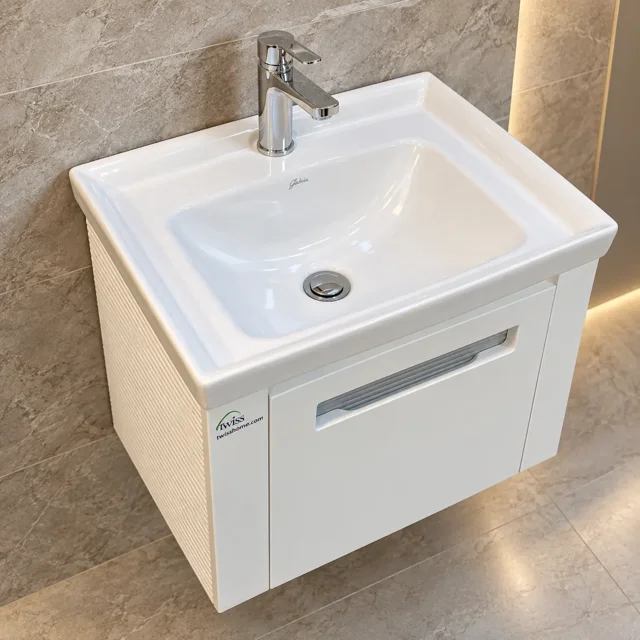 نمای نزدیک کاسه یکپارچه و محل نصب شیر روشویی کابینتی توییس TWS-1043