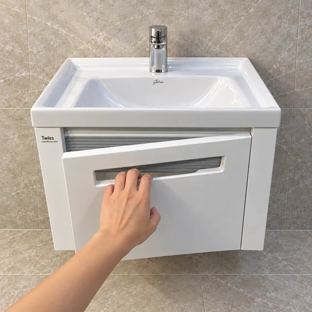 باز کردن در کابینت روشویی تک درب توییس TWS-1043 با دستگیره توکار