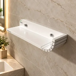 نمای زاویه راست شلف دیواری سفید TWS-2005 و جزئیات قسمت خمیده